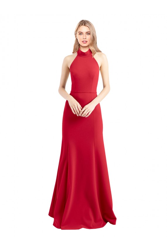 Boutique Rouge Trapèze Licou Col Haut Crêpe Stretch Longue Formelles Robes demoiselle d'honneur / Robes de soirée / Robes de bal