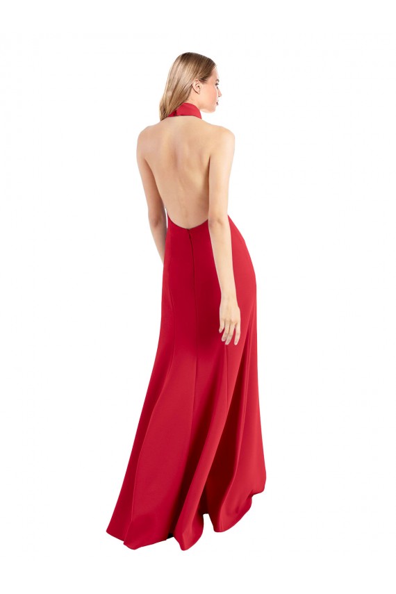 Boutique Rouge Trapèze Licou Col Haut Crêpe Stretch Longue Formelles Robes demoiselle d'honneur / Robes de soirée / Robes de bal