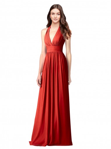 Boutique Rouge Trapèze Licou Col V Mousseline Longue Robes demoiselle d'honneur