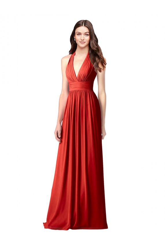 Boutique Rouge Trapèze Licou Col V Mousseline Longue Robes demoiselle d'honneur