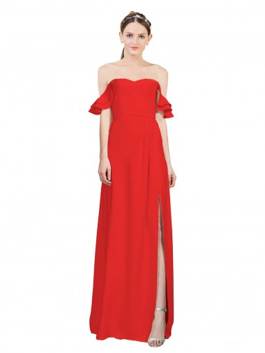 Boutique Rouge Trapèze Épaule Dénudée Crêpe Stretch Longue Formelles Robes demoiselle d'honneur / Robes de soirée / Robes de bal