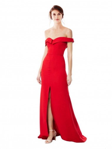 Boutique Rouge Trapèze Épaule Dénudée Crêpe Stretch Longue Formelles Robes demoiselle d'honneur / Robes de soirée / Robes de bal