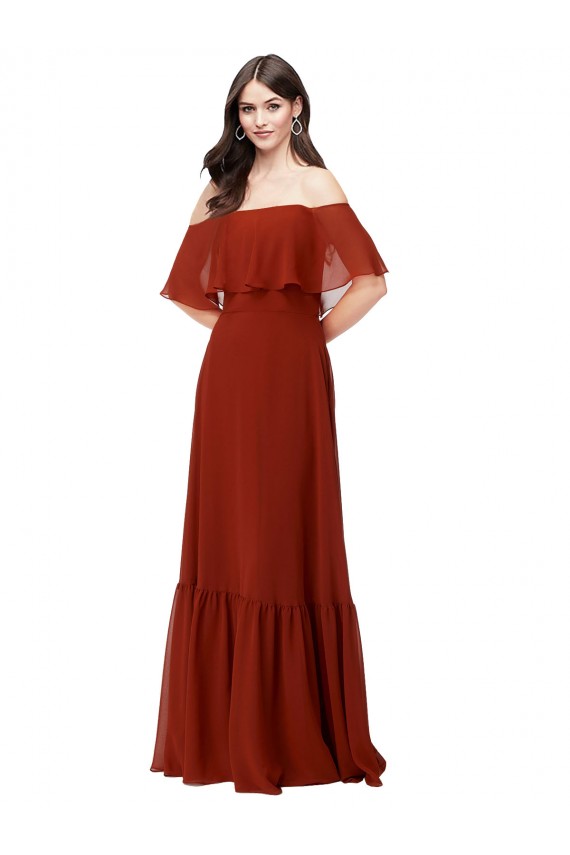Boutique Rouge Trapèze Épaule Dénudée Mousseline Longue Robes demoiselle d'honneur