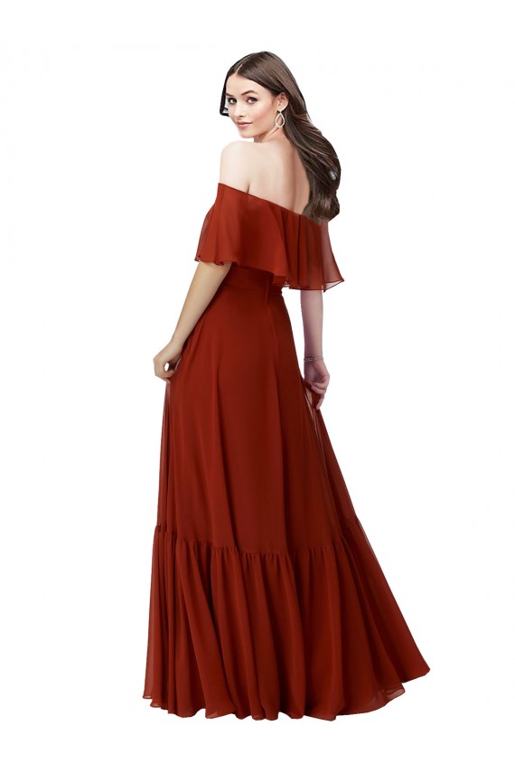 Boutique Rouge Trapèze Épaule Dénudée Mousseline Longue Robes demoiselle d'honneur