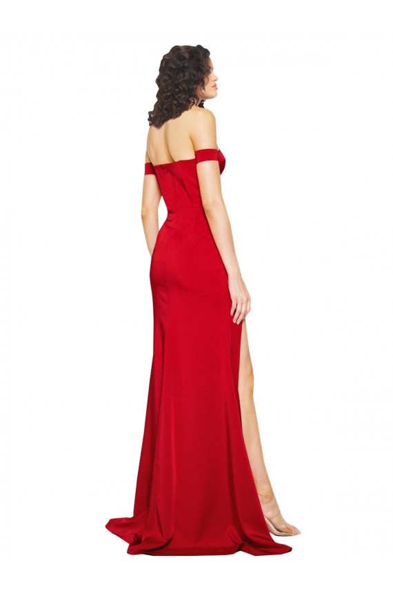 Boutique Rouge Trapèze Épaule Dénudée Satiné Soyeux Longue Formelles Robes demoiselle d'honneur / Robes de soirée / Robes de bal