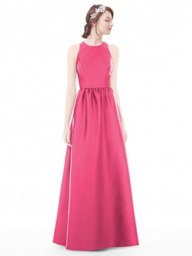 Boutique Rubis Trapèze Col bijou Satiné Longue Robes demoiselle d'honneur