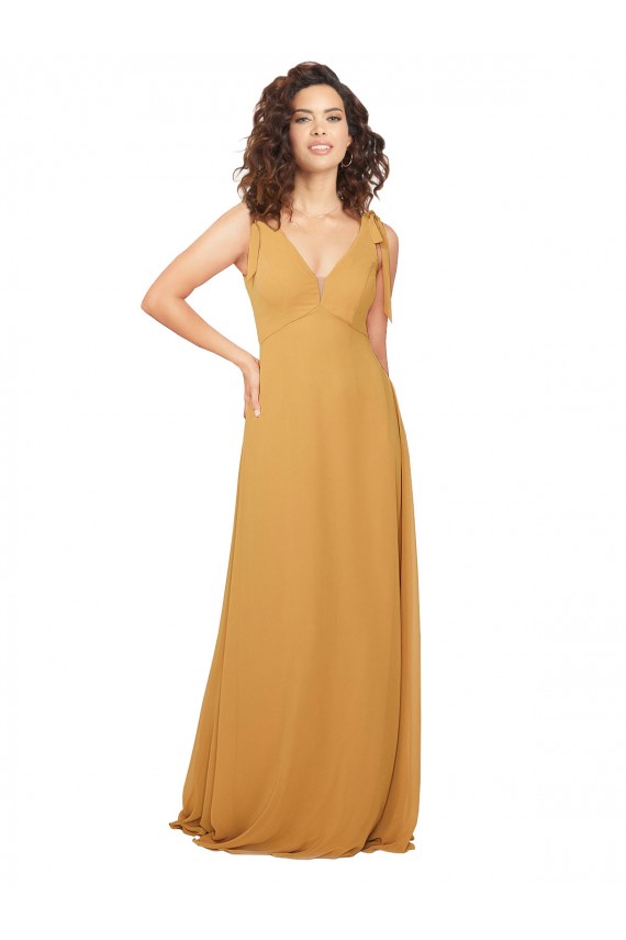 Boutique Safran Trapèze Col V Mousseline Longue Robes demoiselle d'honneur