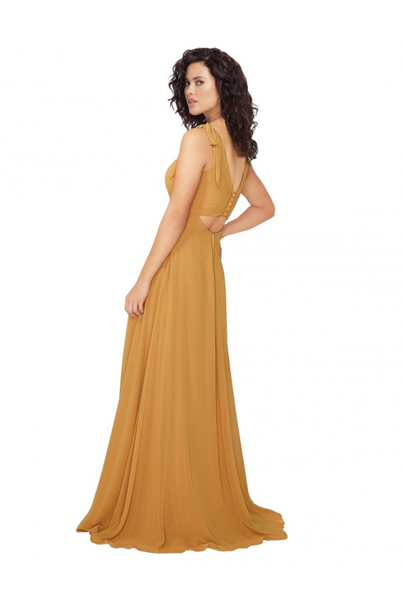 Boutique Safran Trapèze Col V Mousseline Longue Robes demoiselle d'honneur