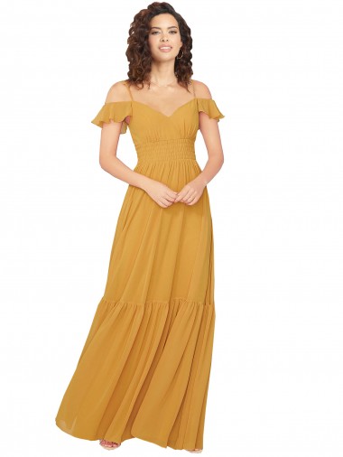 Boutique Safran Trapèze Col V Mousseline Longue Robes demoiselle d'honneur