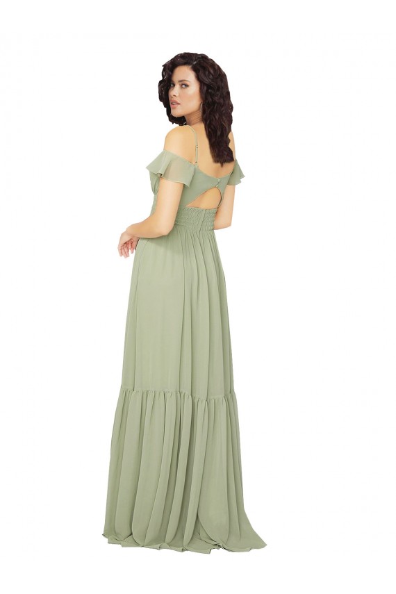Boutique Safran Trapèze Col V Mousseline Longue Robes demoiselle d'honneur