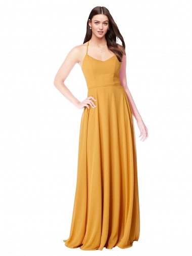 Boutique Safran Trapèze Col V Mousseline Longue Robes demoiselle d'honneur