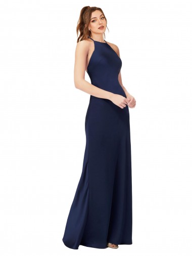 Boutique Saphir Fourreau Col Haut Satiné Soyeux Longue Formelles Robes demoiselle d'honneur / Robes de soirée / Robes de bal