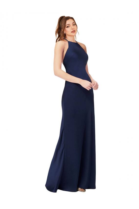 Boutique Saphir Fourreau Col Haut Satiné Soyeux Longue Formelles Robes demoiselle d'honneur / Robes de soirée / Robes de bal