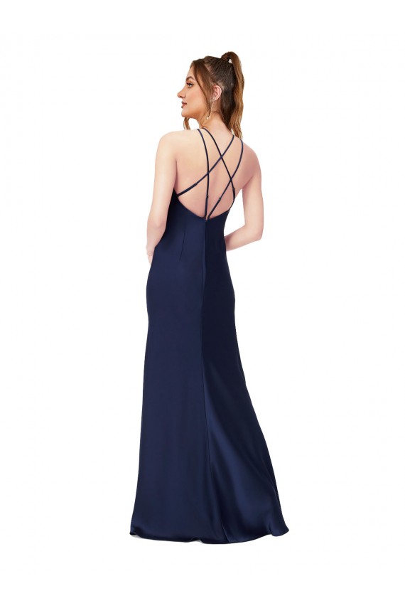 Boutique Saphir Fourreau Col Haut Satiné Soyeux Longue Formelles Robes demoiselle d'honneur / Robes de soirée / Robes de bal