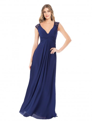 Boutique Saphir Trapèze Col V Mousseline Longue Robes demoiselle d'honneur