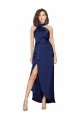 Boutique Saphir Trapèze Licou Col Haut Satiné Soyeux Longue Asymétrique Formelles Robes demoiselle d'honneur / Robes de soirée / Robes de bal