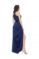 Boutique Saphir Trapèze Licou Col Haut Satiné Soyeux Longue Asymétrique Formelles Robes demoiselle d'honneur / Robes de soirée / Robes de bal