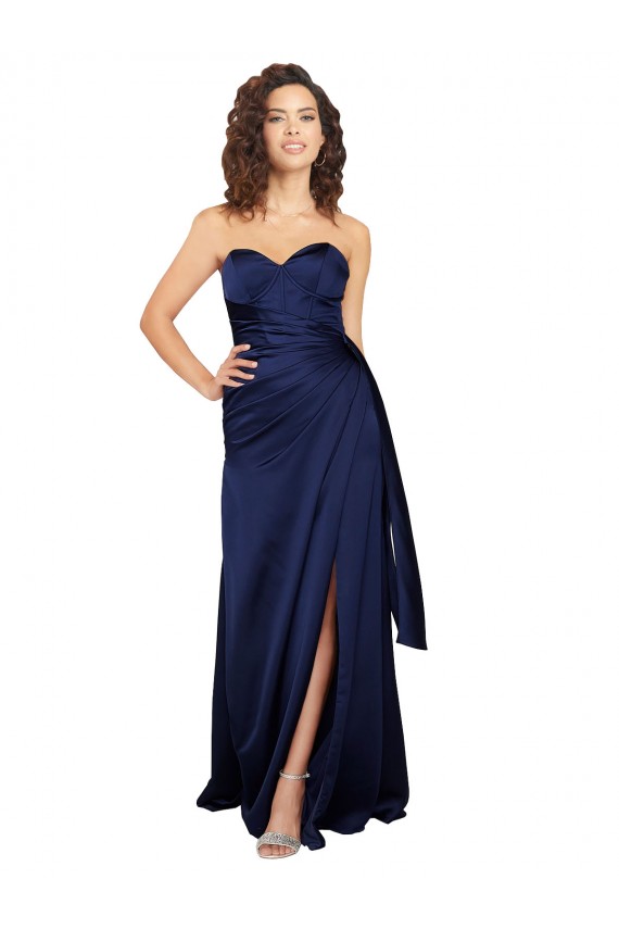 Boutique Saphir Trapèze Sans bretelle Satiné Soyeux Longue Formelles Robes demoiselle d'honneur / Robes de soirée / Robes de bal