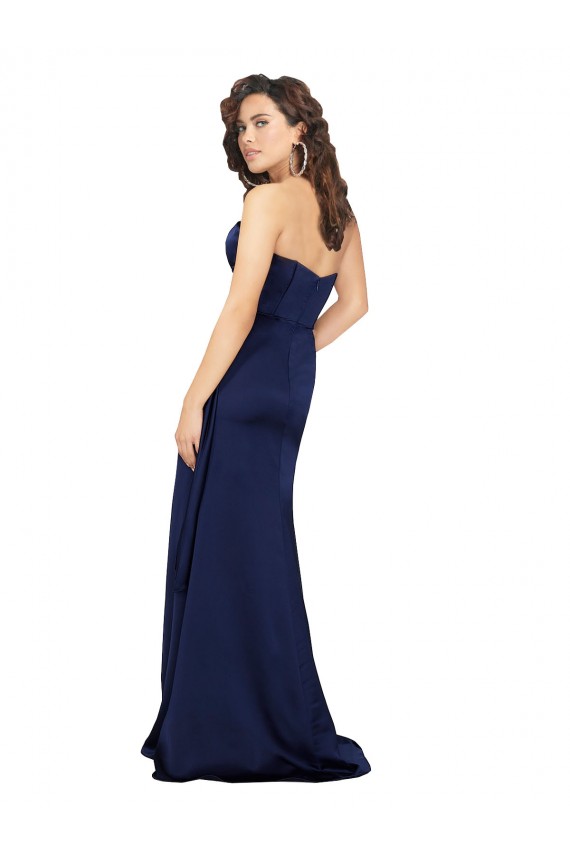 Boutique Saphir Trapèze Sans bretelle Satiné Soyeux Longue Formelles Robes demoiselle d'honneur / Robes de soirée / Robes de bal
