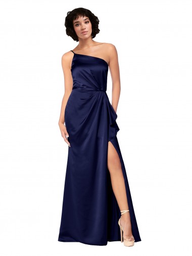 Boutique Saphir Trapèze Satiné Soyeux Longue Formelles Robes demoiselle d'honneur / Robes de soirée / Robes de bal