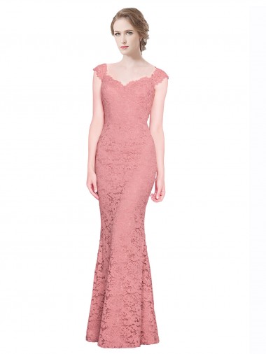 Boutique Saumon Sirène Sans bretelle Dentelle Longue Robes demoiselle d'honneur / Robes de bal