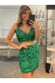 Boutique Shamrock Vert Fourreau Col V Courte Paillettes Velours Courte Robes de bal