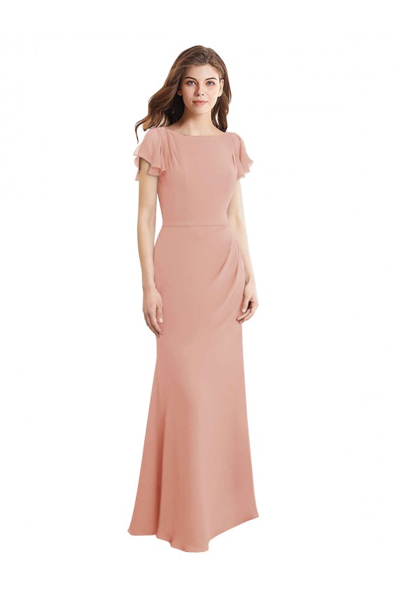 Boutique Sirène Col Bateau Col Haut Mousseline Longue Robes demoiselle d'honneur / Robes de bal