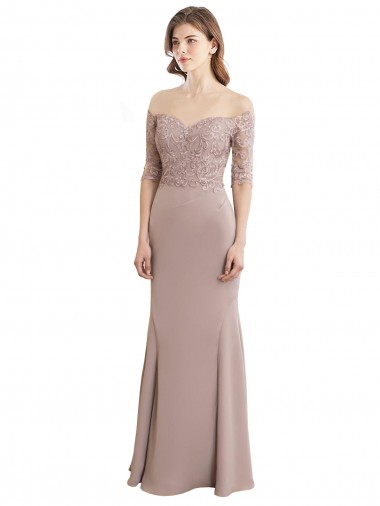 Boutique Sirène Col Haut Mousseline Dentelle Longue Robes demoiselle d'honneur