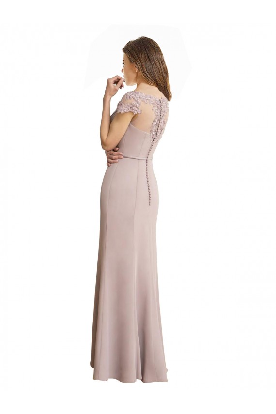 Boutique Sirène Scoop Col Haut Mousseline Dentelle Longue Robes demoiselle d'honneur