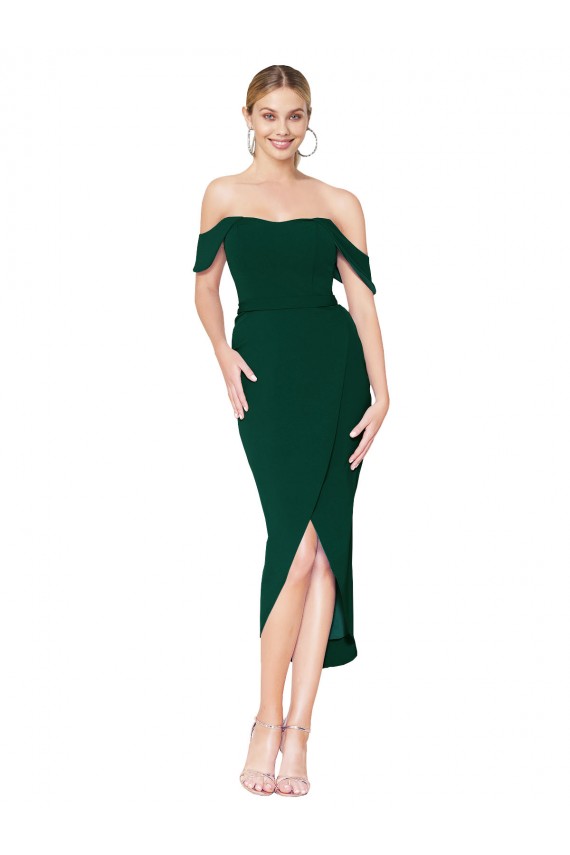 Boutique Sirène Épaule Dénudée Col Haut Crêpe Stretch Courte Asymétrique Robes demoiselle d'honneur / Robes de soirée / Robes de cocktail