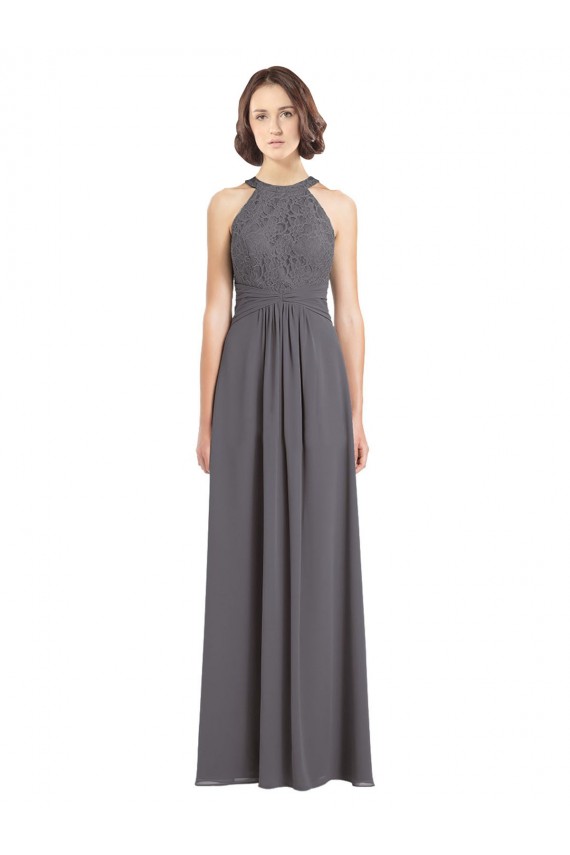 Boutique Stormy Silver Trapèze Licou Mousseline Dentelle Longue Robes demoiselle d'honneur