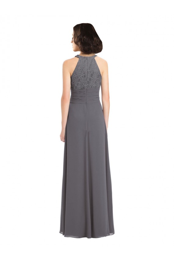 Boutique Stormy Silver Trapèze Licou Mousseline Dentelle Longue Robes demoiselle d'honneur