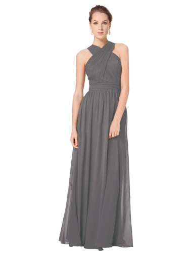 Boutique Stormy Silver Trapèze Licou Mousseline Longue Robes demoiselle d'honneur