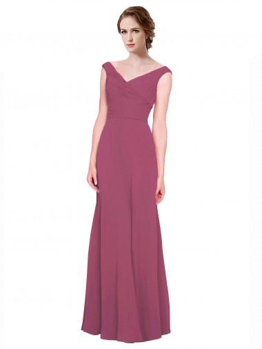 Boutique Taupe Trapèze Col V Mousseline Longue Robes demoiselle d'honneur