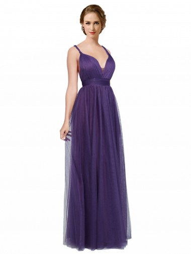 Boutique Trapèze Bretelles spaghetti Bateau Tulle Longue Robes demoiselle d'honneur