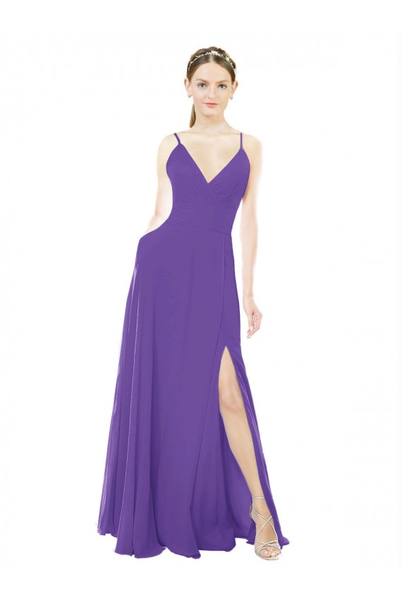 Boutique Trapèze Bretelles spaghetti Col V Mousseline Longue Robes demoiselle d'honneur