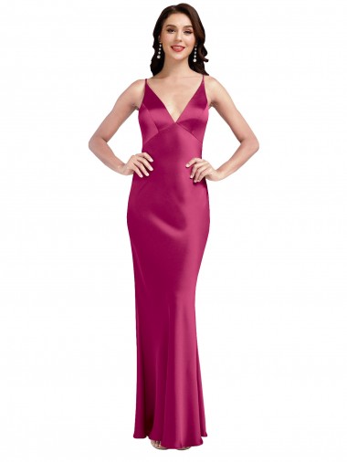 Boutique Trapèze Bretelles spaghetti Col V Satiné Stretch Longue Formelles Robes demoiselle d'honneur / Robes de soirée / Robes de bal