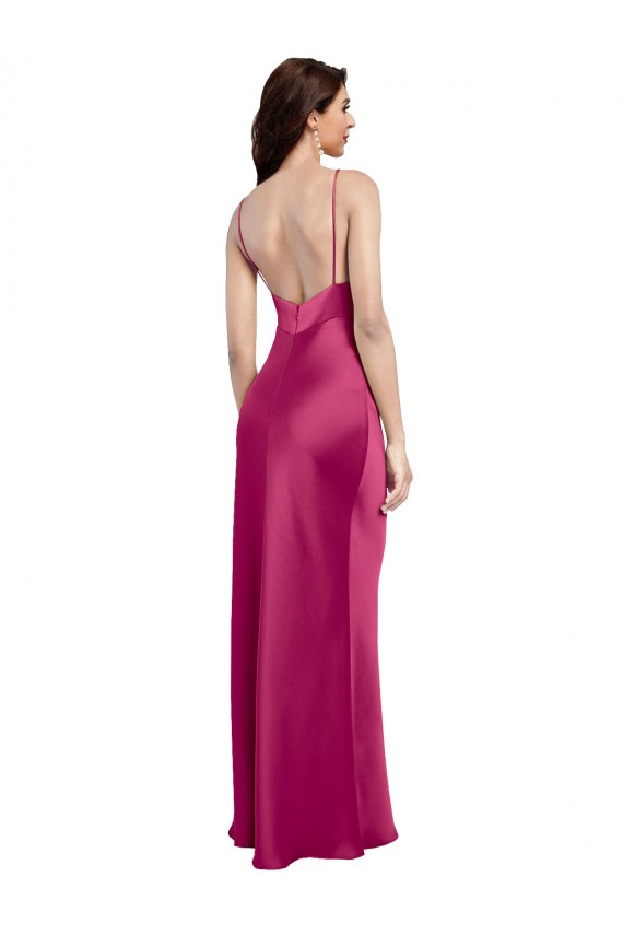 Boutique Trapèze Bretelles spaghetti Col V Satiné Stretch Longue Formelles Robes demoiselle d'honneur / Robes de soirée / Robes de bal