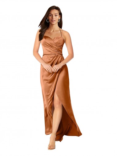 Boutique Trapèze Bretelles spaghetti Satiné Soyeux Longue Asymétrique Formelles Robes demoiselle d'honneur / Robes de soirée / Robes de bal