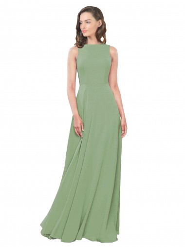 Boutique Trapèze Col Carré Col Haut Mousseline Longue Robes demoiselle d'honneur