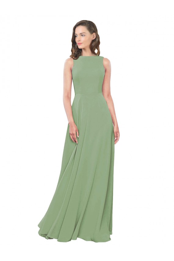 Boutique Trapèze Col Carré Col Haut Mousseline Longue Robes demoiselle d'honneur