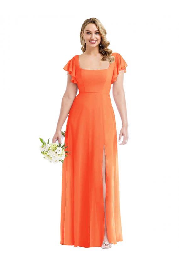 Boutique Trapèze Col Carré Mousseline Longue Robes demoiselle d'honneur