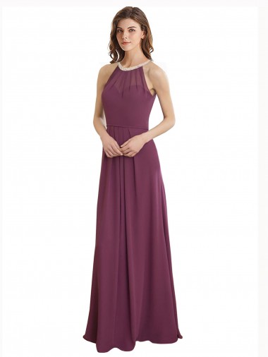 Boutique Trapèze Col Haut Mousseline Longue Robes demoiselle d'honneur