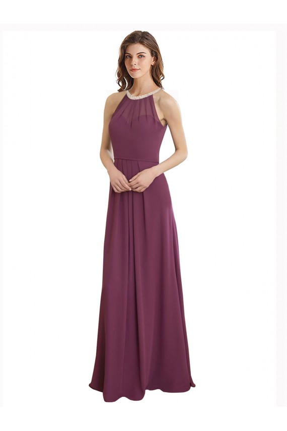 Boutique Trapèze Col Haut Mousseline Longue Robes demoiselle d'honneur