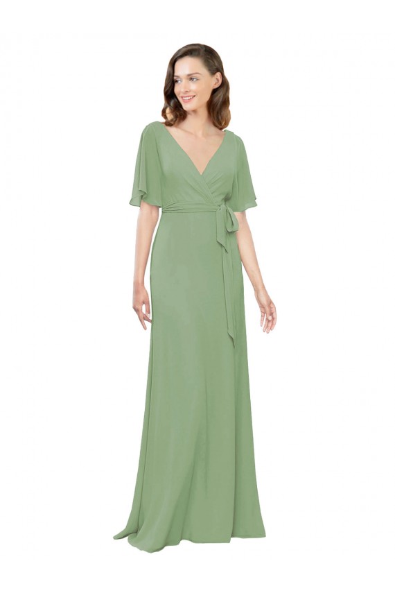 Boutique Trapèze Col V Mousseline Longue Robes demoiselle d'honneur
