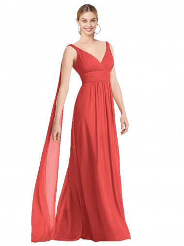 Boutique Trapèze Col V Mousseline Longue Robes demoiselle d'honneur