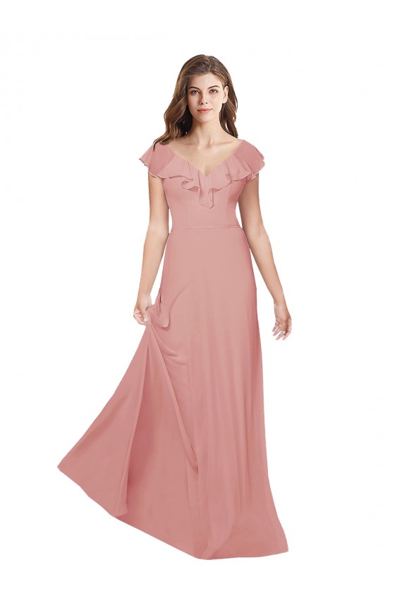 Boutique Trapèze Col V Mousseline Longue Robes demoiselle d'honneur