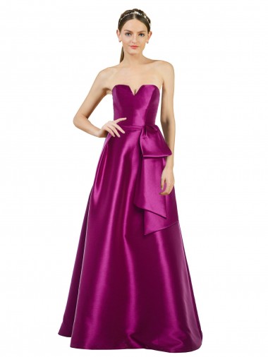 Boutique Trapèze Col V Satiné Longue Robes demoiselle d'honneur / Robes de bal