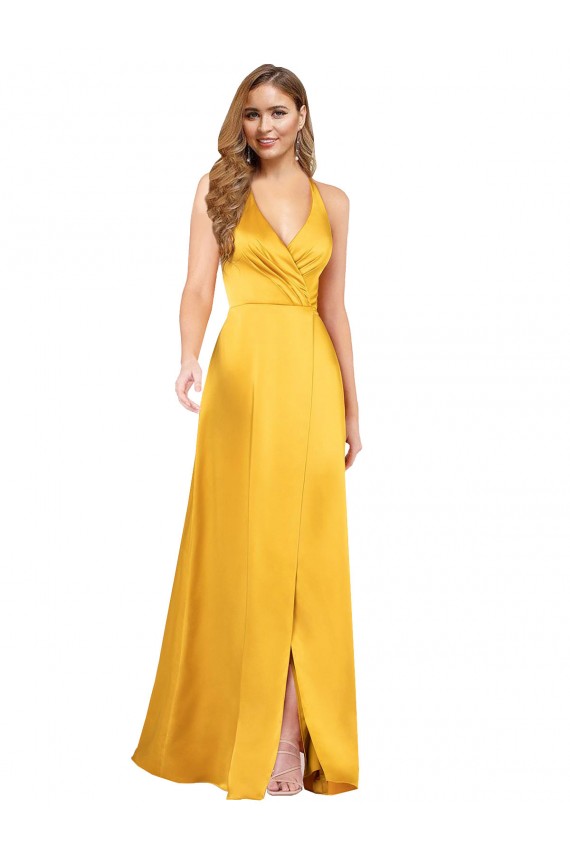 Boutique Trapèze Col V Satiné Soyeux Longue Asymétrique Formelles Robes demoiselle d'honneur / Robes de soirée / Robes de bal