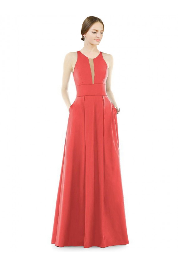 Boutique Trapèze Col bijou Satiné Longue Robes demoiselle d'honneur